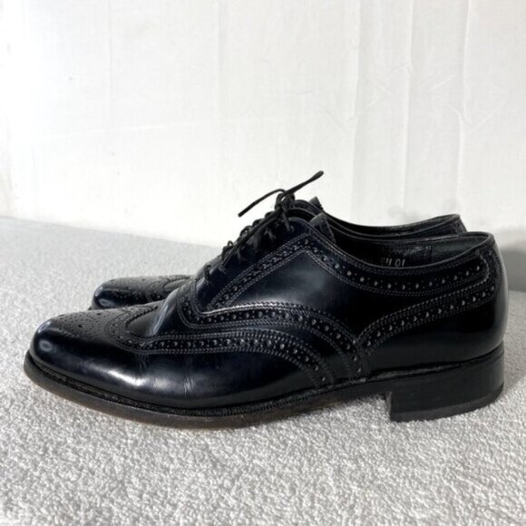 Vintage Florsheim Black Leather Lexington Wingtip Oxford Lace Up Dress Shoes 7D - Picture 5 of 14